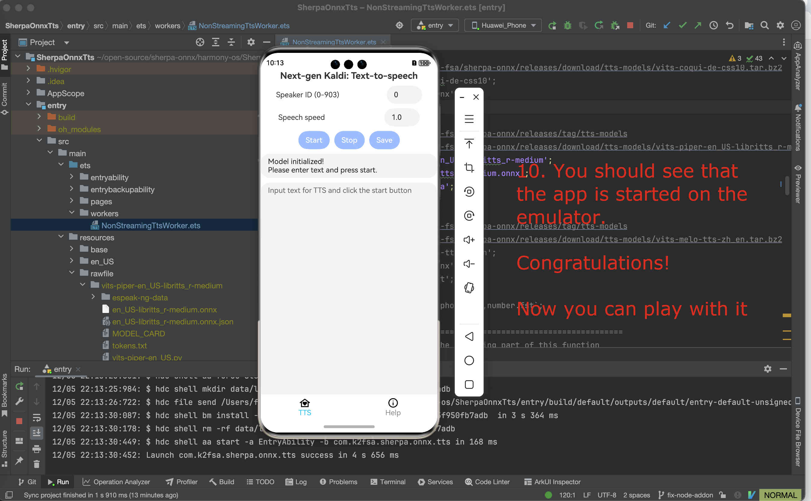 Screenshot of app running on the emulator