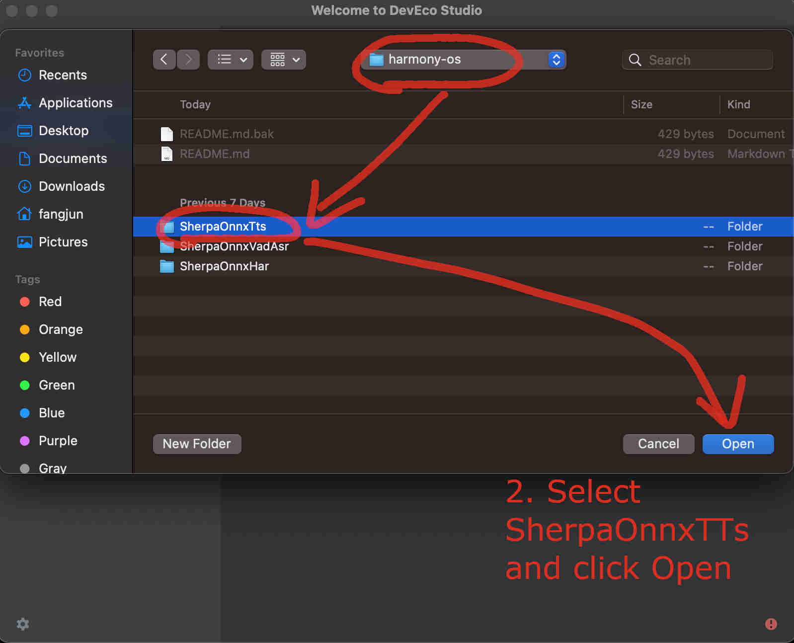 Screenshot of selecting SherpaOnnxTts to open