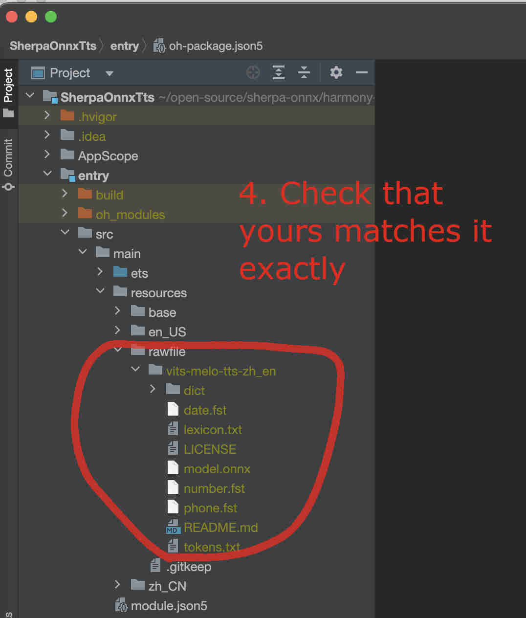 Screenshot of vits-melo-tts-zh_en inside rawfile