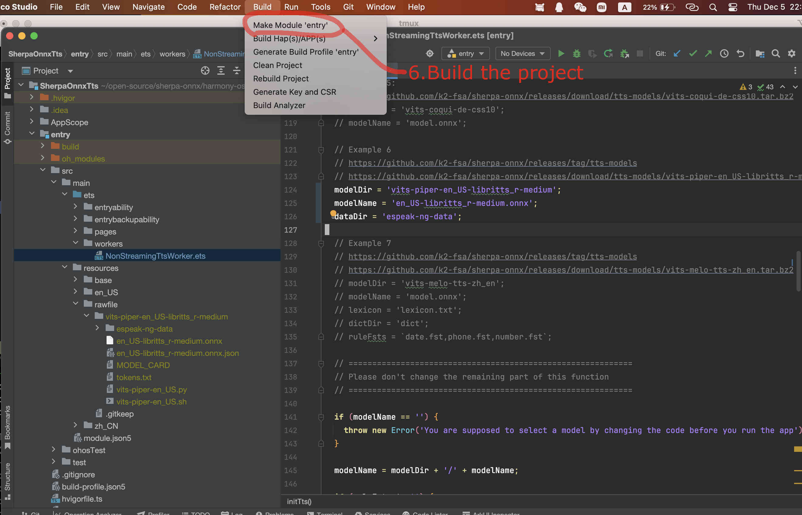 Screenshot of changing code for vits-piper-en_US-libritts_r-medium