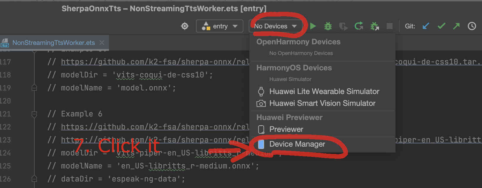 Screenshot of selecting device manager