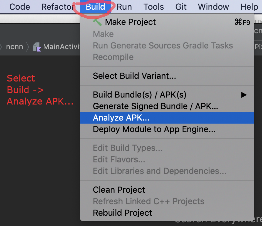 Select ``Build -> Analyze APK ...``