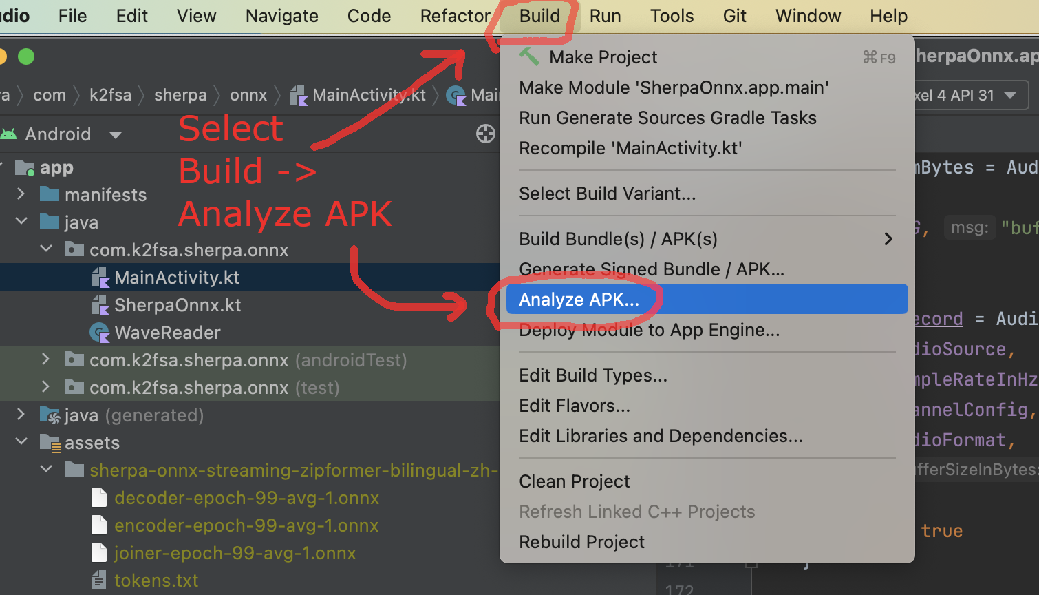 Select ``Build -> Analyze APK ...``