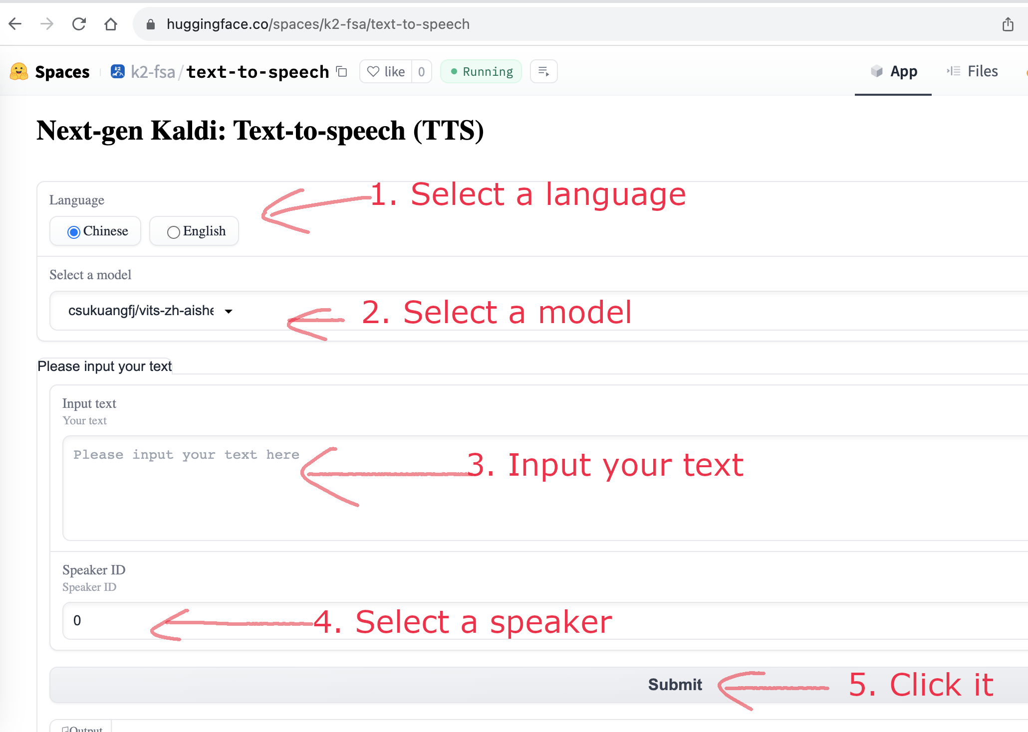 screenshot of `<https://huggingface.co/spaces/k2-fsa/text-to-speech>`_