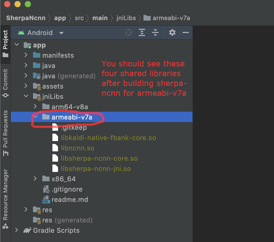 Generated shared libraries for armeabi-v7a